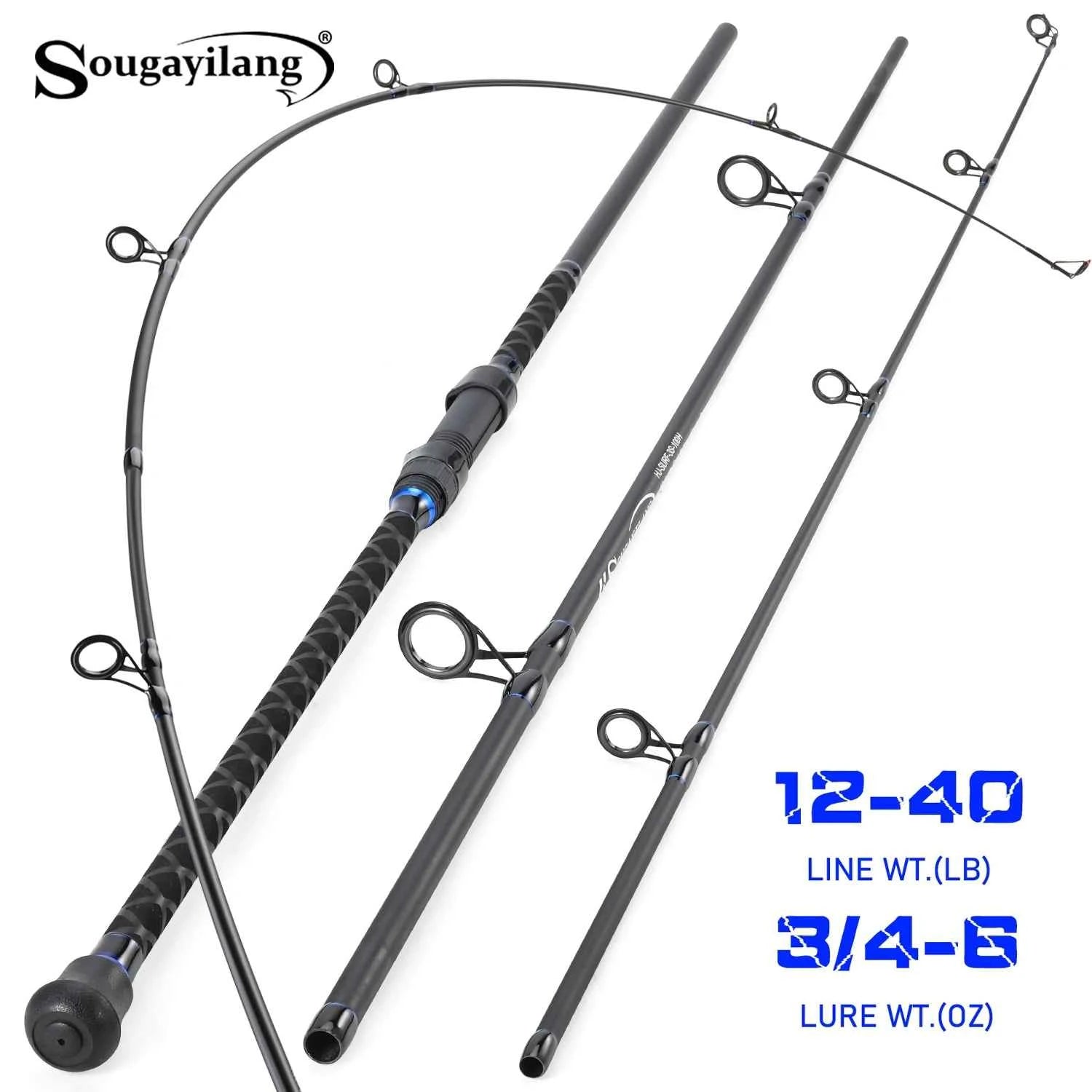 Sougayilang Surf Fishing Rod 3 Piece High Carbon Heavy Power Moderate-Fast Action 12-40LB Line Wt. Portable Travel Fishing Rod