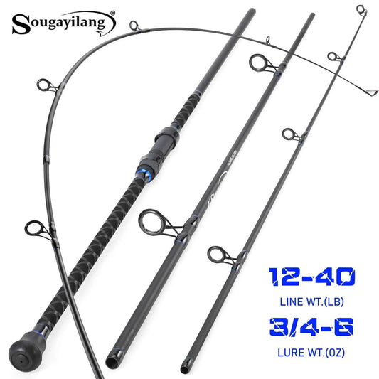 Sougayilang Surf Fishing Rod 3 Piece High Carbon Heavy Power Moderate-Fast Action 12-40LB Line Wt. Portable Travel Fishing Rod