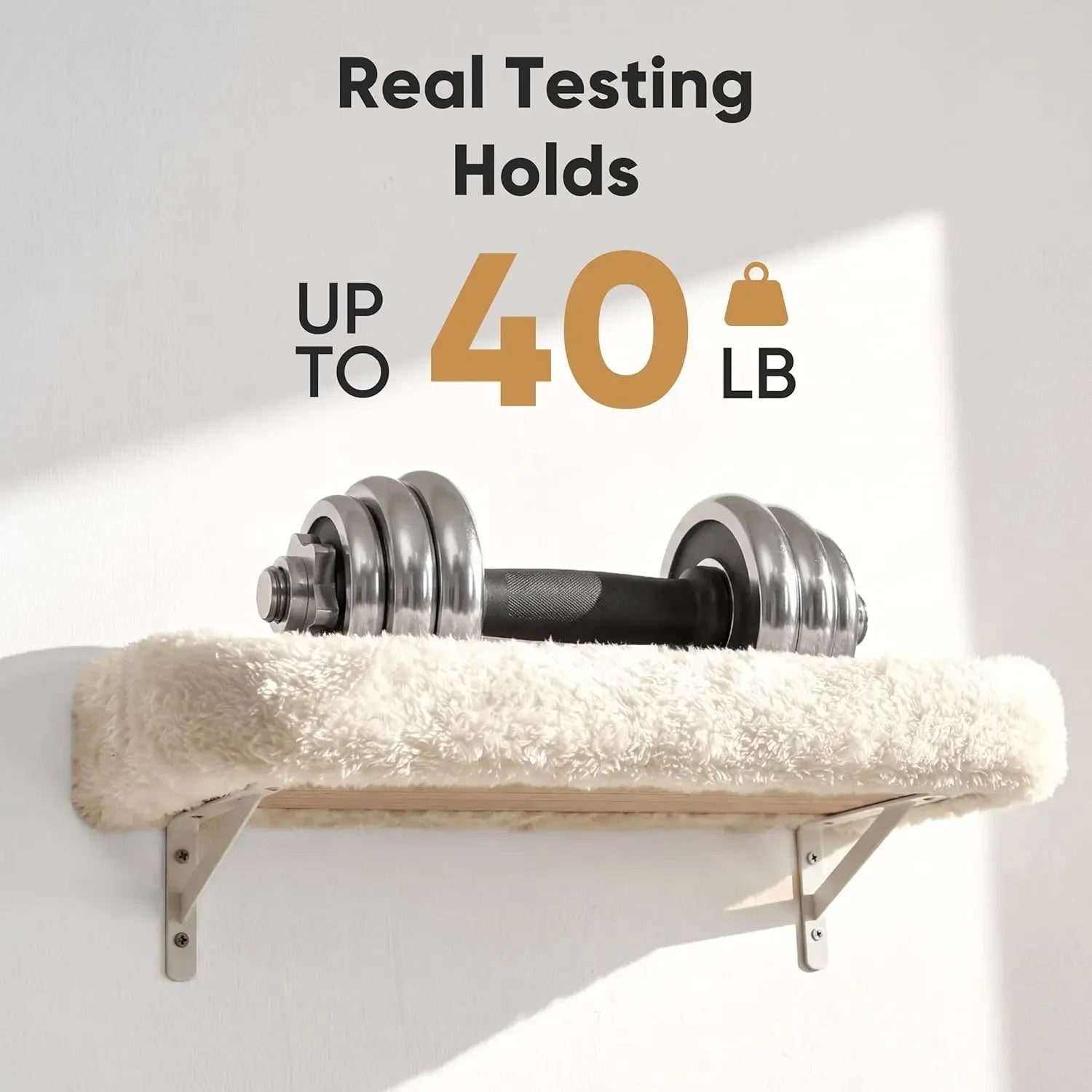 Cat Wall Shelves 5-in-1 Set, Stable & Safe Wooden Climbing Wall with Scratching Post for 16" Drywall - Beige