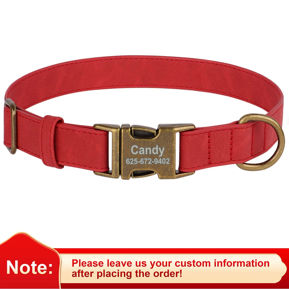 Personalized Anti-lost Dog Collar Custom Dog ID Tag Collars Soft PU Leather Pet Collars Free Engraved Metal Buckle For Bulldog - Play Paws Toys