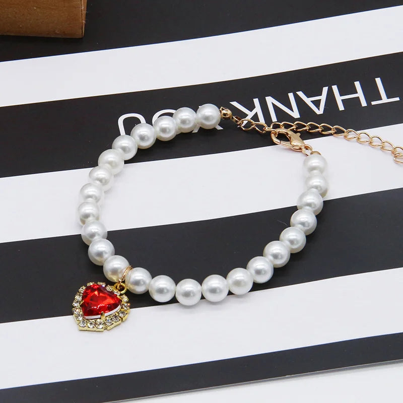 Adjustable Bling Neck Ornament Pearl Necklace Fashion Princess Accessory For Cat Kitten Small Dog Chihuahua Pet Supplies