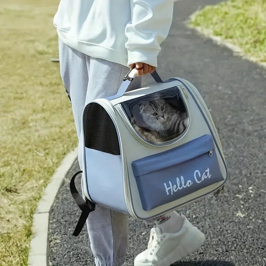 Large capacity collapsible pet backpack with zip closure, handle and mesh vent, perfect for cats and small dogs traveling - Play Paws Toys