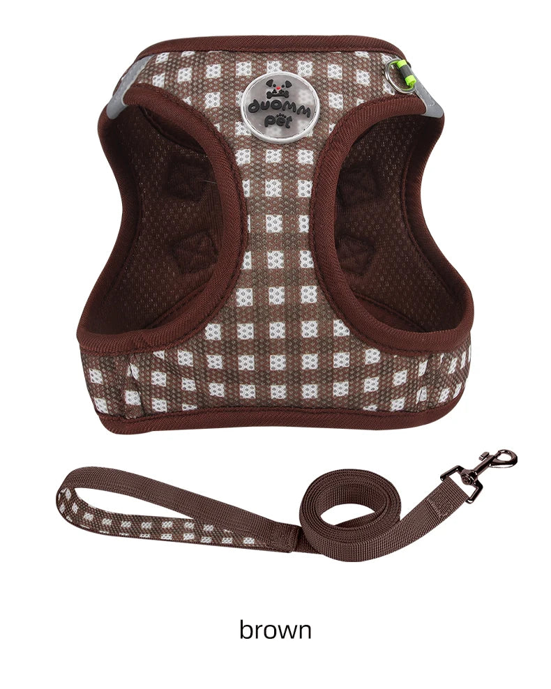 Checked Harness Small Medium-Sized Dog Cat Reflective Breathable Dog Lead Teddy Step In Bichon Pet Walking Harness Leash Rope