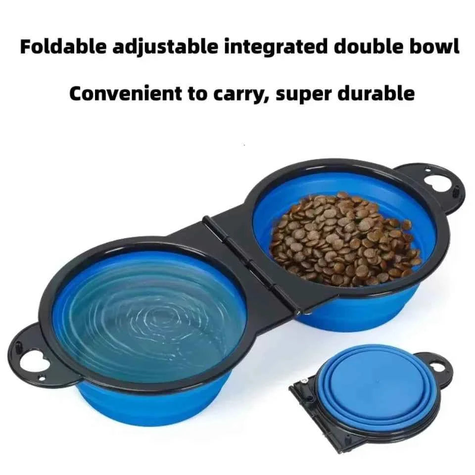 2 in 1 Collapsible Dog Travel Bowl Double Bowls Folding Food Water Bowl Portable Hangable Dog Feeder for Outdoor Dog Product