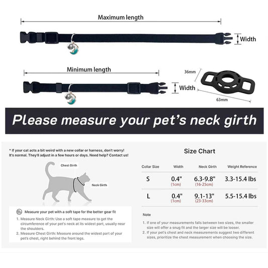 Fashion Airtag Pet Collar Adjustable Elastic Nylon Puppy Cat Collar with Bell Anti-lost GPS Tracker Case（No tracker included）