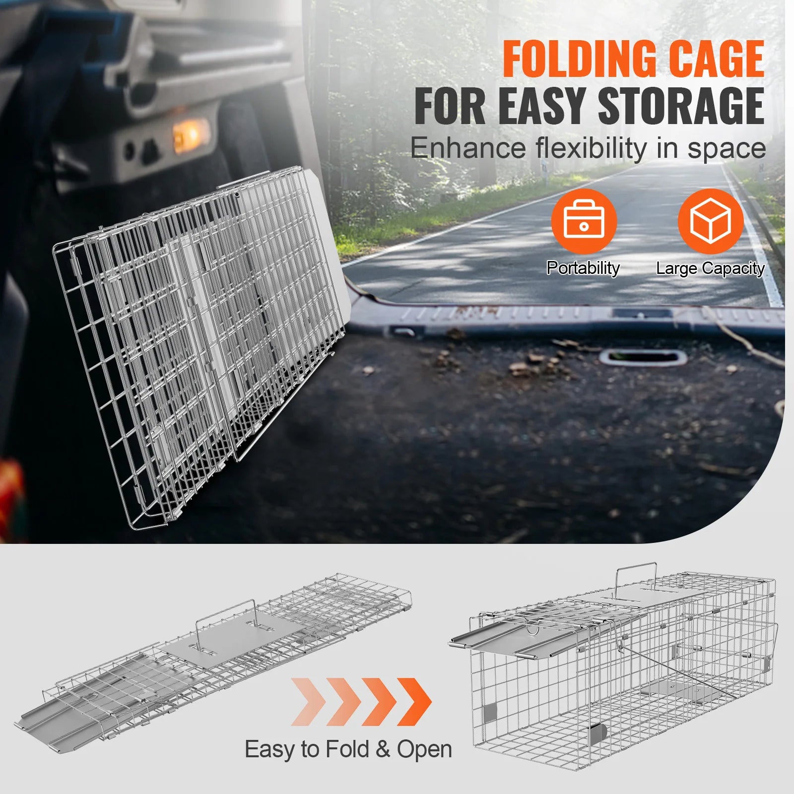 SucceBuy Live Animal Cage Trap Humane Cat Rodent Control Folding with Handle for Stray Cat Rabbits Squirrels Raccoons Groundhogs - Play Paws Toys