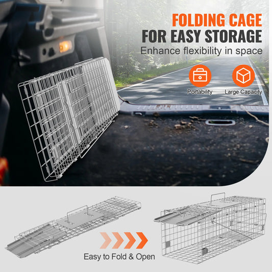 SucceBuy Live Animal Cage Trap Humane Cat Rodent Control Folding with Handle for Stray Cat Rabbits Squirrels Raccoons Groundhogs - Play Paws Toys