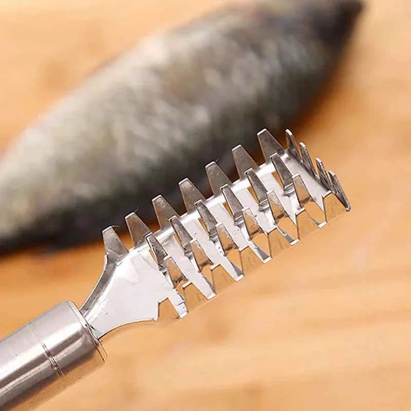JOOYOO 1PC Stainless Steel Double-row Fish Scale Planer Multi-purpose Fish Scraper Descaler Knife Fish Brush Tool