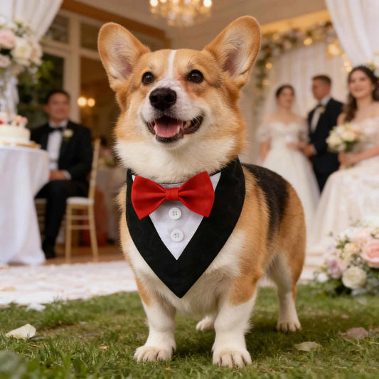 Sucado Handsome Wedding Pet Dog Bandana, Elegant Tuxedo Suit Scarf with Bowtie,  Luxury Formal Engagement Birthday Party Gifts