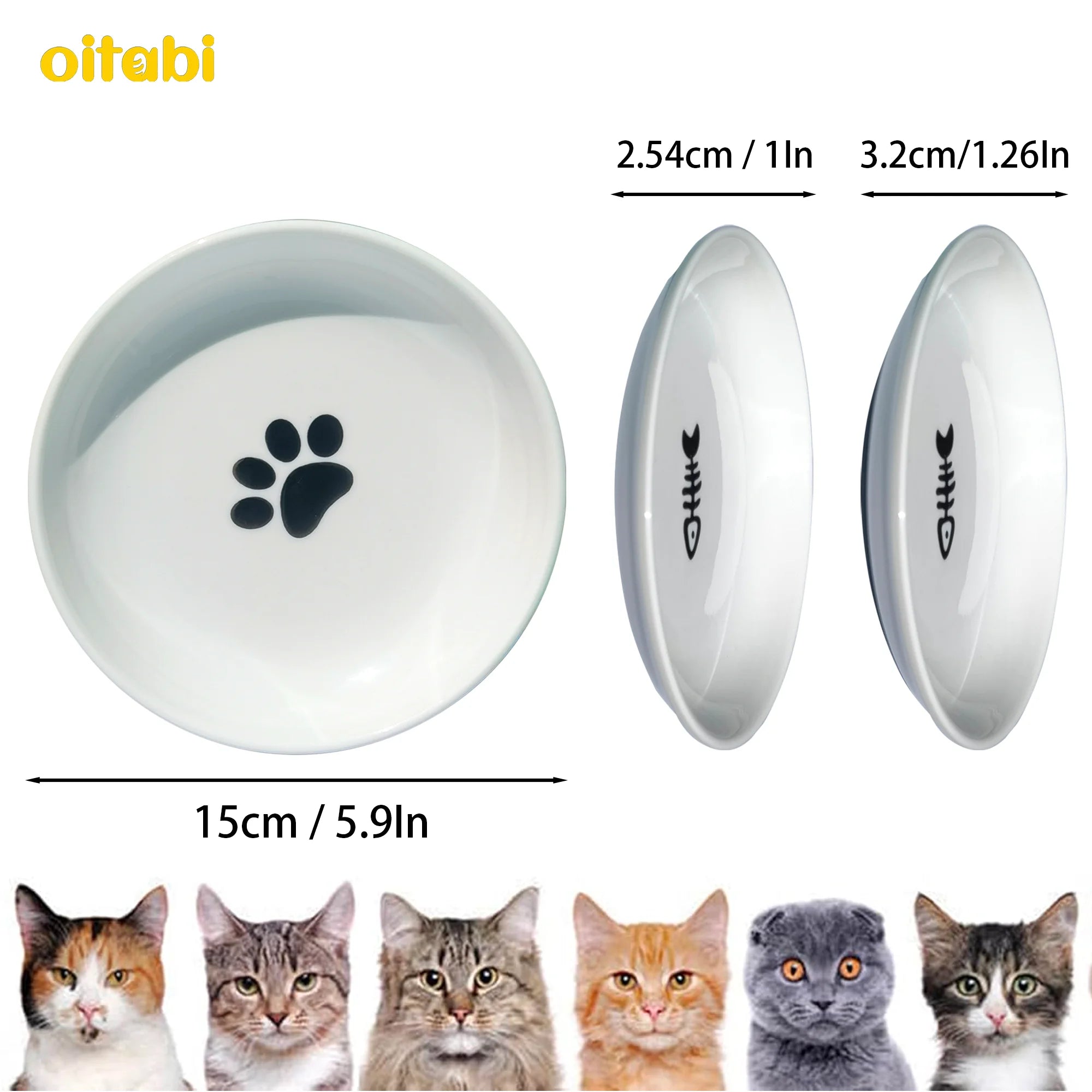 Oitabi 3PCS No Spill Cat Bowls Sets, Cat Food Bowl, Anti Whisker Fatigue Ceramic Cat Dishes Set, Shallow Wide Kitten Plates - Play Paws Toys