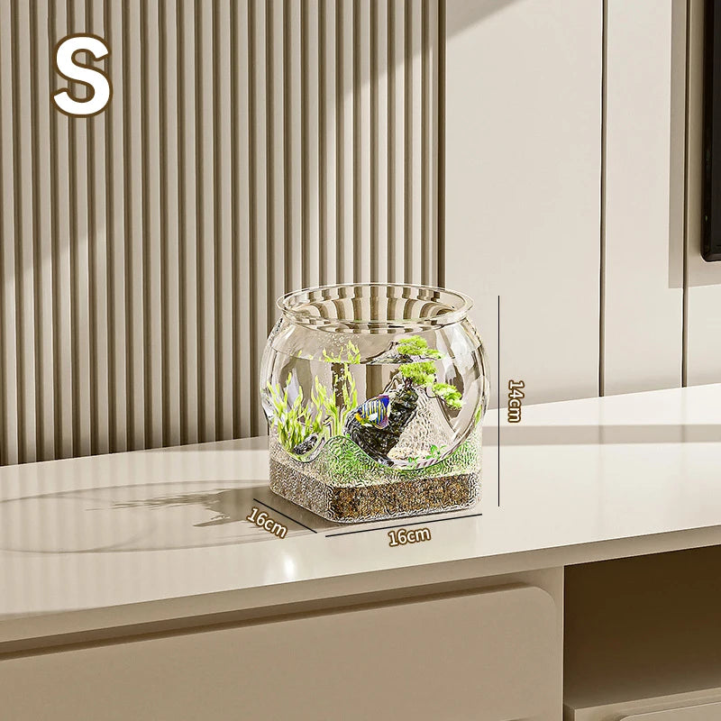 Fish Tank Aquarium Transparent Round Ornamental Portable Goldfish FishBowl Plastic Lightweight Aquarium for Fish Home Desk Decor