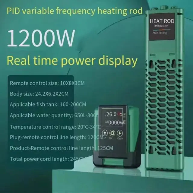 50-1200W New Aquarium Submersible Heater Fish Tank LCD Display Adjustable Water Heating Rod Constant Auto Temperature 220-240V