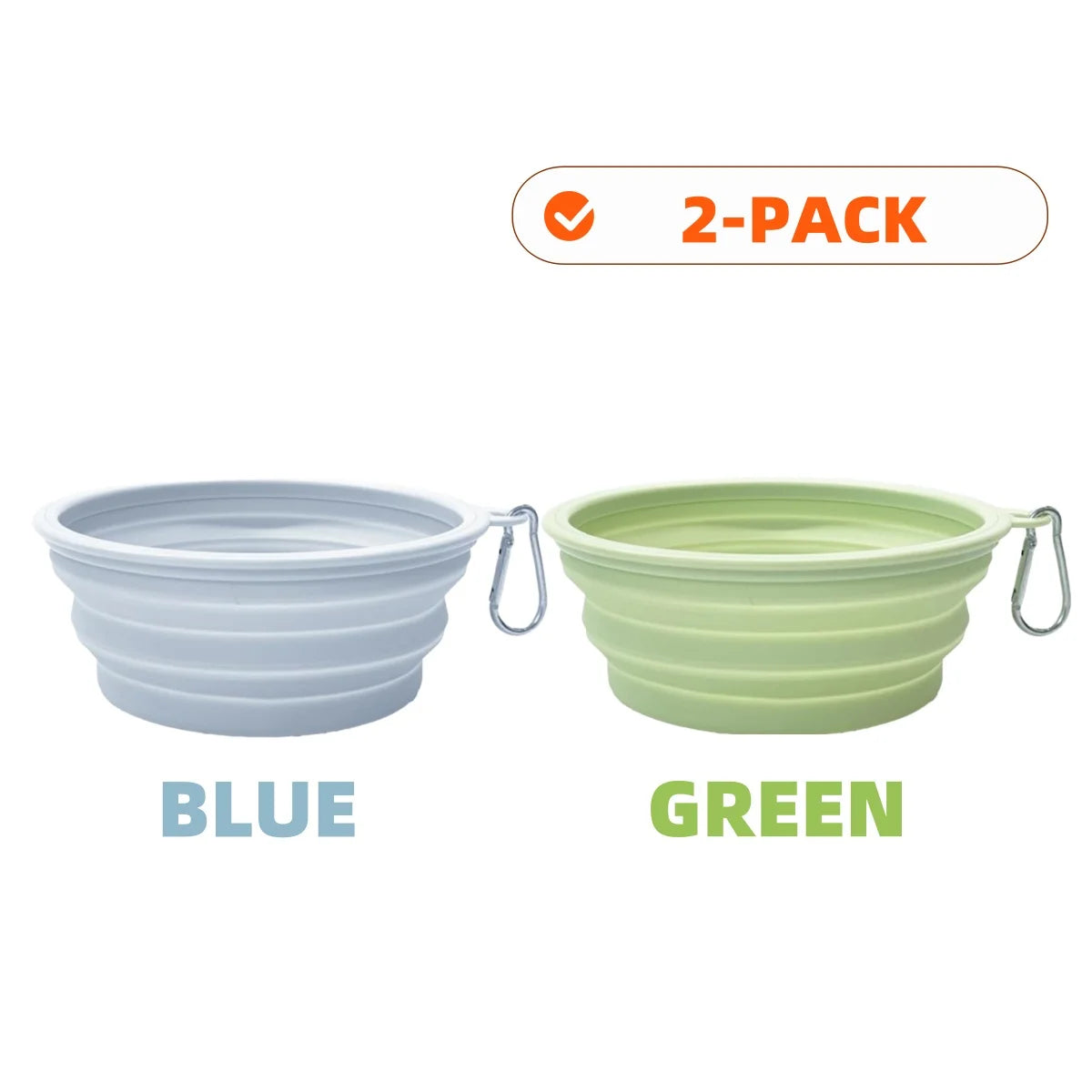 2pcs Collapsible Pet Silicone Dog Food Water Bowl Outdoor Camping Travel Portable Folding Supplies Dishes with Carabiner