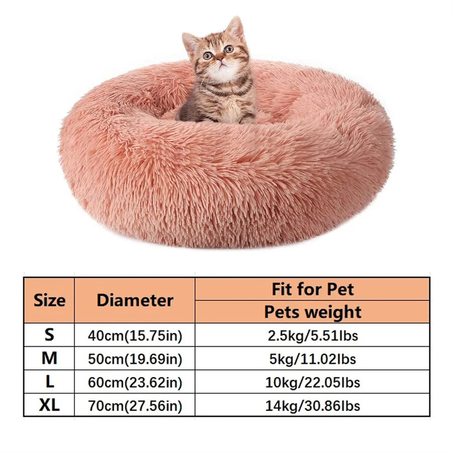 Soft Long Plush Cat House Beds dog Calm Warm Faux Fur Bed Donut Round Comfortable Sleeping Bed Washable for Small Medium Dog Cat - Play Paws Toys