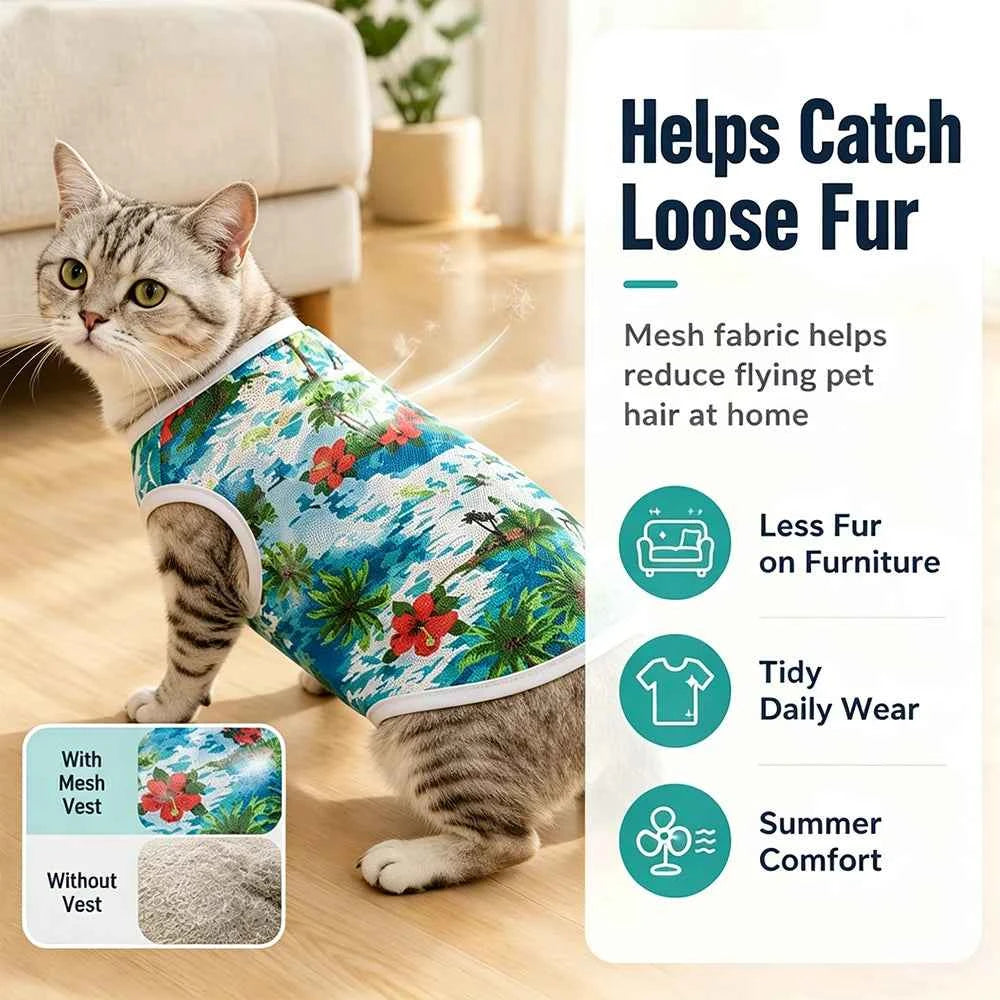 Summer Cat Clothes 3PCS Pet Cooling Vest Set for Puppy Kitten Soft Breathable Lightweight Cats Apparel Hawaiian Style Shirts