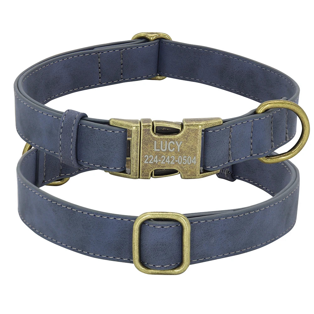 Personalized Anti-lost Dog Collar Custom Dog ID Tag Collars Soft PU Leather Pet Collars Free Engraved Metal Buckle For Bulldog - Play Paws Toys