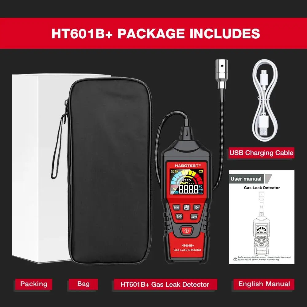 HABOTEST HT601A HT601B Gas Leak Detector 0-1000PPM Sound & Screen Alarm Combustible Flammable Natural Methane Gas Detector