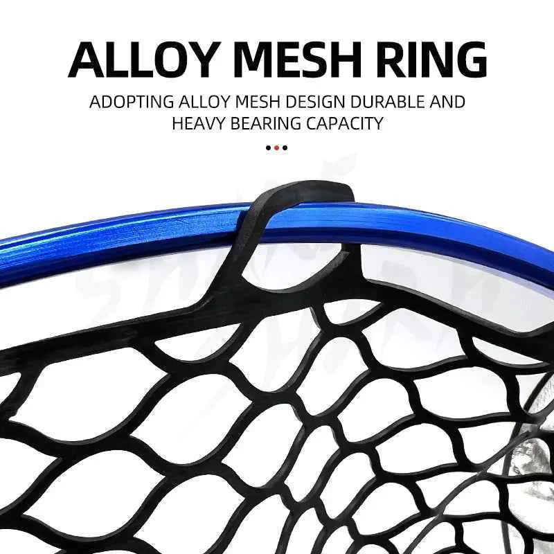 ShareShark Ultra-light portable soft rubber net with aluminum alloy handle, foldable fly fishing landing net fishing tool access
