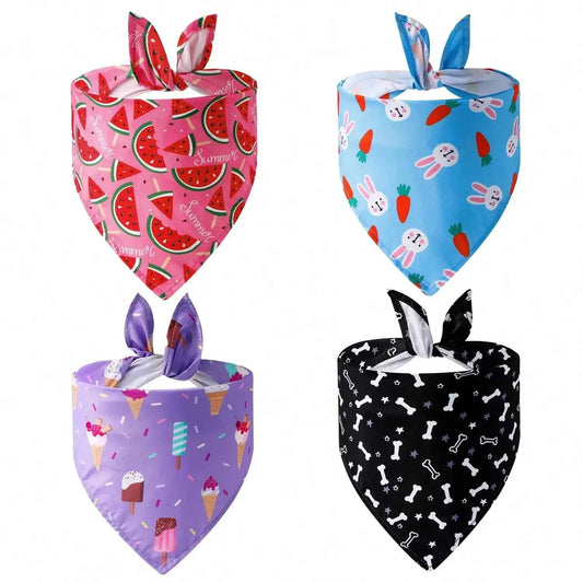 Cute Cartoon Printed Bandana Adjustable Summer Pet Scarf For Dog Cat Bib Kerchief Triangle Towel Holiday Accessories