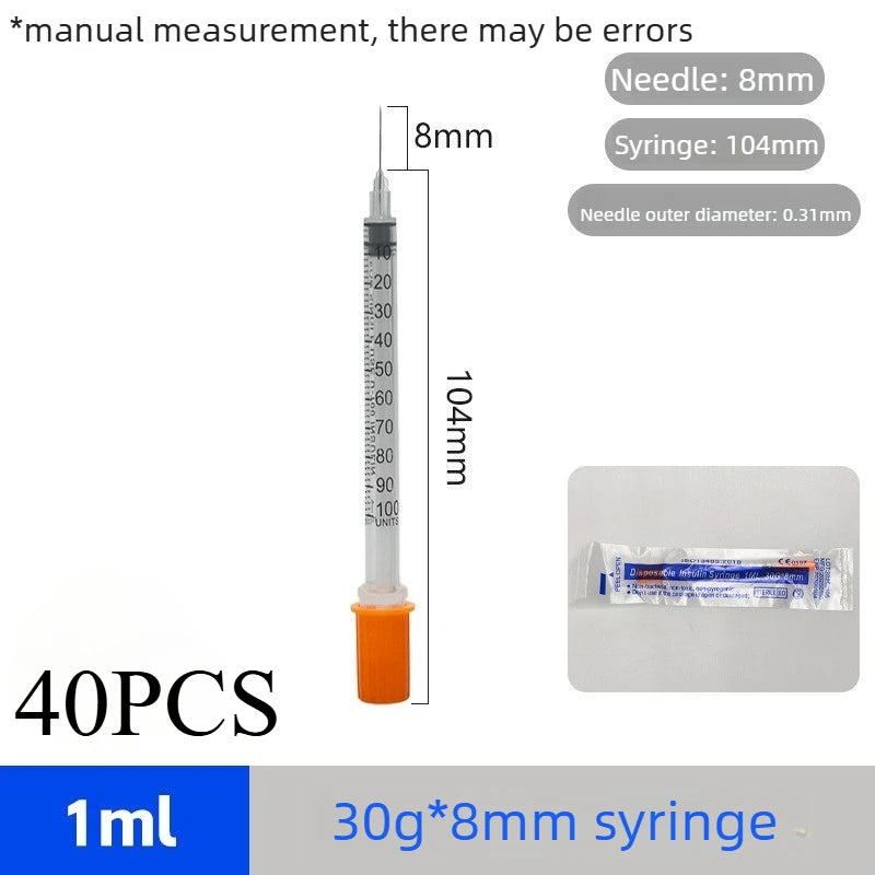 40/80PCS 0.3-1ML Disposable Plastic Veterinary Syringe Sterile Insulin Syringe with Orange Cap Needles for Pet Farm Animal Use
