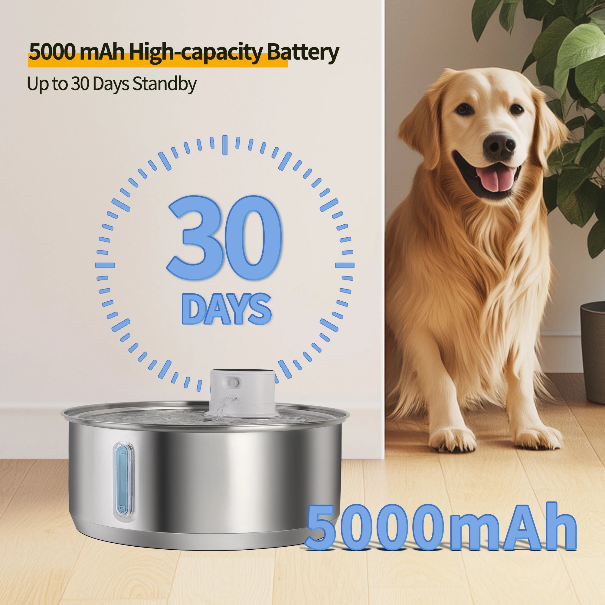 Petavista 8L Automatic Stainless Steel Dog Water Fountain 5000mAh Wireless Pet Drinker Battery & Sensor 2 in 1 Dispenser for Dog