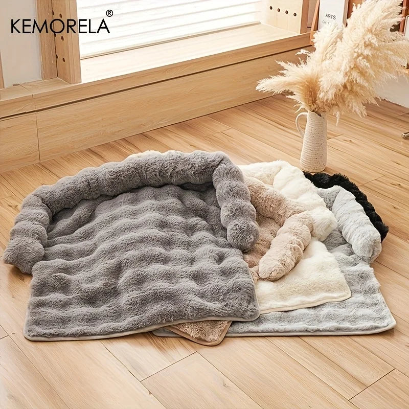 Luxury Plush Pet Mattress -Thickened Warm Imitation Rabbit Fur Dog Bed with Pillow, Scratch-Resistant Anti-Slip for Medium Dogs