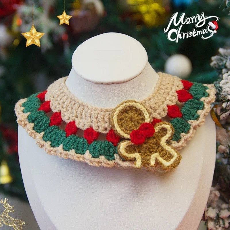 Christmas Cat Scarf Hand-knitted Cartoon Cat Necklace Adjustable Santa Claus Reindeer Puppy Collar Delicate Pet Accessories