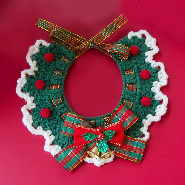 Cute Cat Bow Collar Wool Crocheted Christmas Cats Bowtie Collar Bow Tie Pet Bib for Indoor Cats Kitten and Small Dogs Puppies