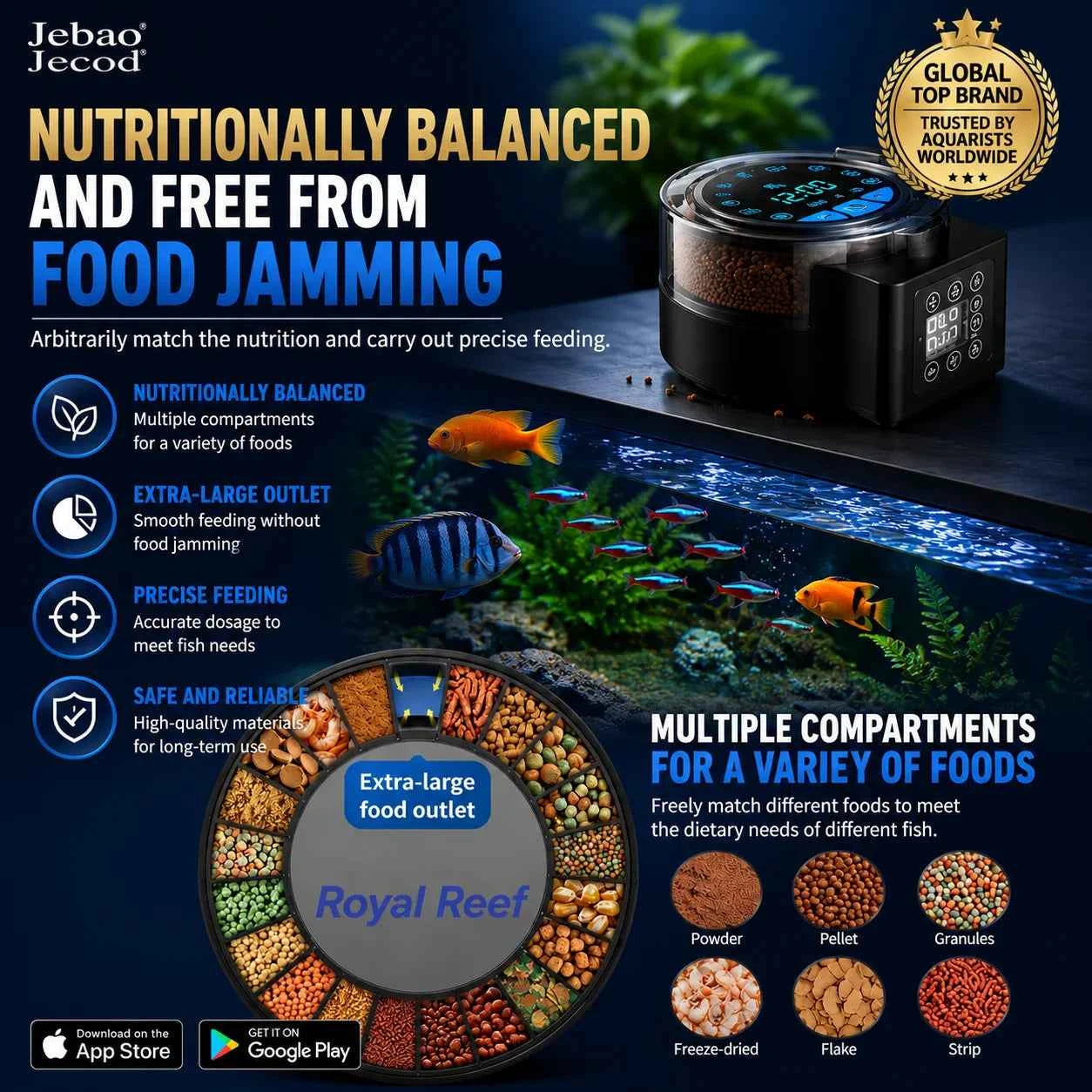 Jebao Jecod DRF15 DRF20 Automatic Fish Feeder APP Control Smart Aquarium Auto Feeder LCD Timer Food Dispenser Coral ReefFishTank