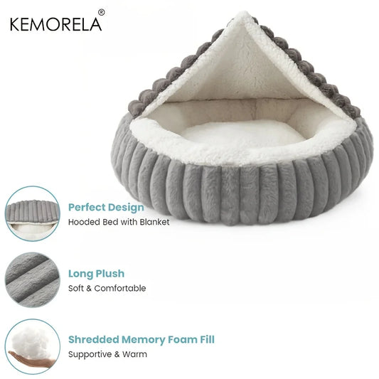 Calming Warm Kitten Bed Round Hooded Cat Cave, Indoor Puppy Sleeping Bed Suitable for Cat Dog Non-Slip Bottom Cat Cushion - Play Paws Toys