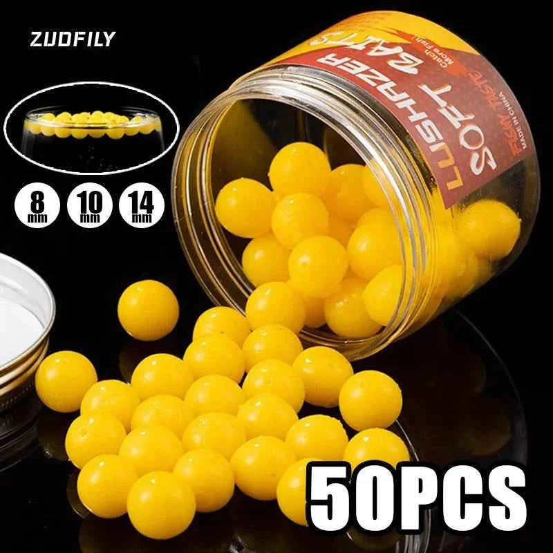 50PCS Floating Corn Soft Lure TPE Corn Flavor Float Fishing Bead Silicone Soft Baits Crankbaits Topwater Lures for Carp Fishing