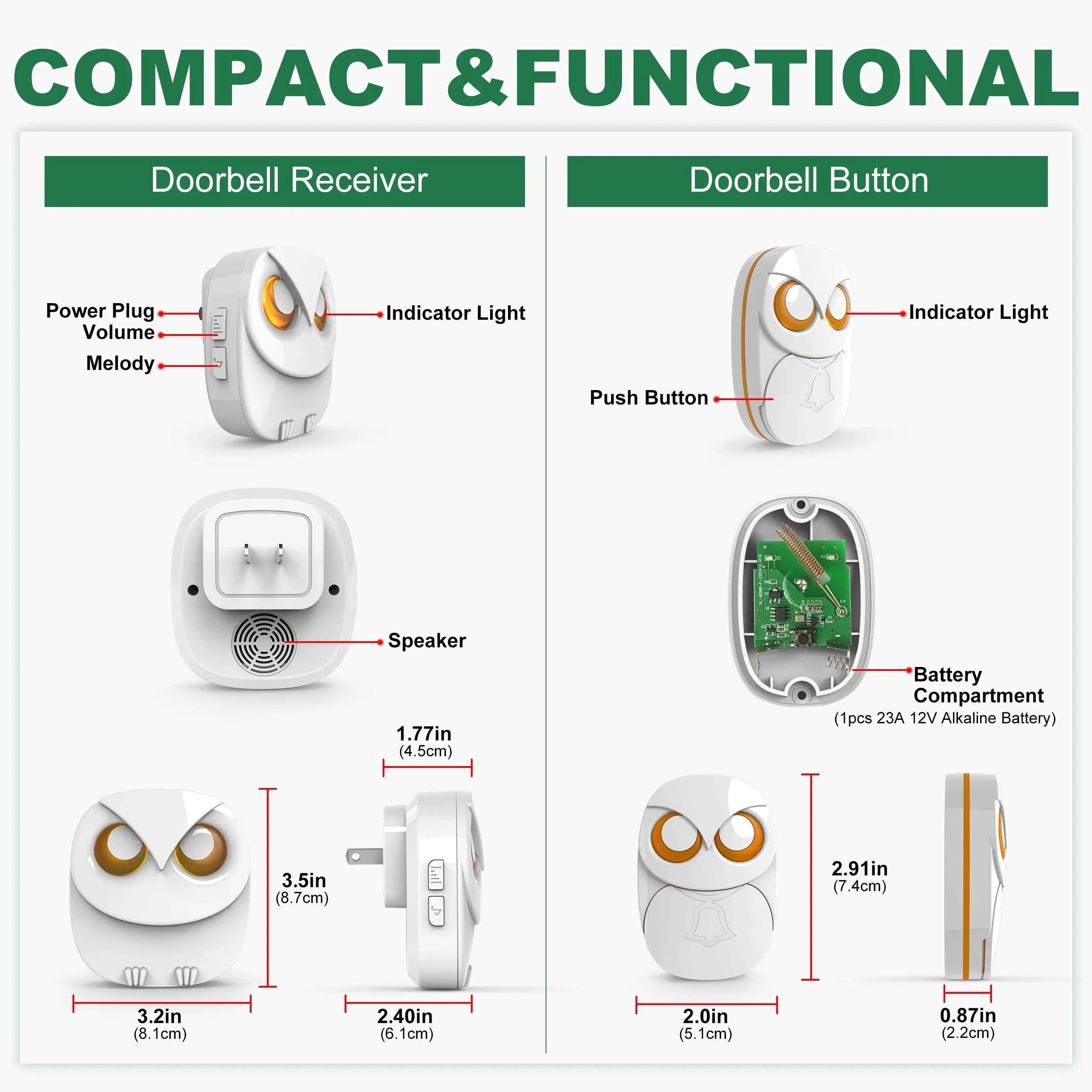 HTZSAFE Wireless Doorbell Chime - 300 meters Long Range Wireless doorbell waterproof outdoor Home Intelligent Door Bell Chime