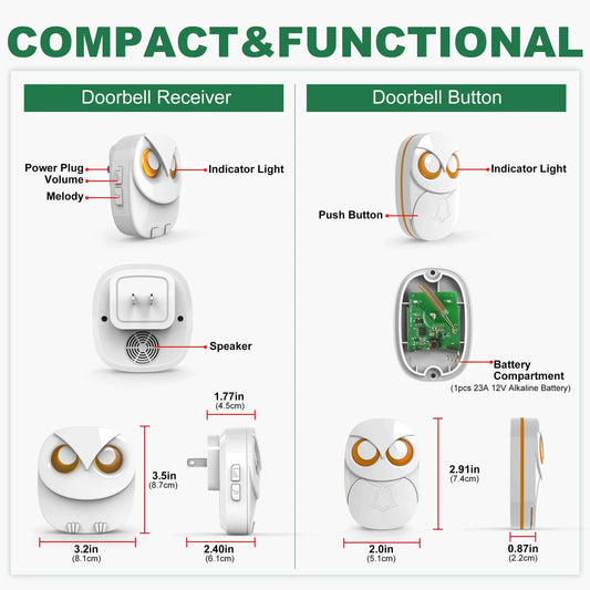 HTZSAFE Wireless Doorbell Chime - 300 meters Long Range Wireless doorbell waterproof outdoor Home Intelligent Door Bell Chime