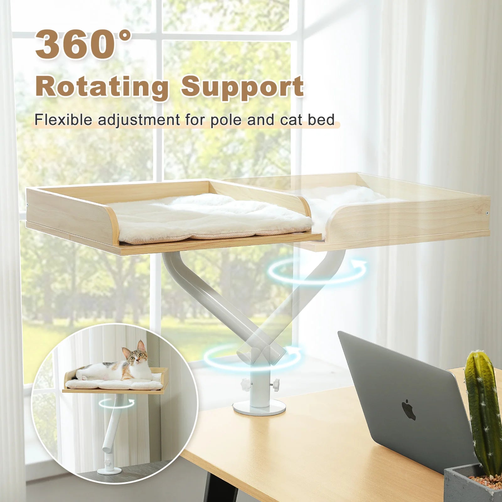 Cat Desk Bed, 360° Rotatable Cat Bed Stand for Indoor Cats, Adjustable Cat Basket, Cats Hammock for Table, Soft Cat Bed for Desk - Play Paws Toys