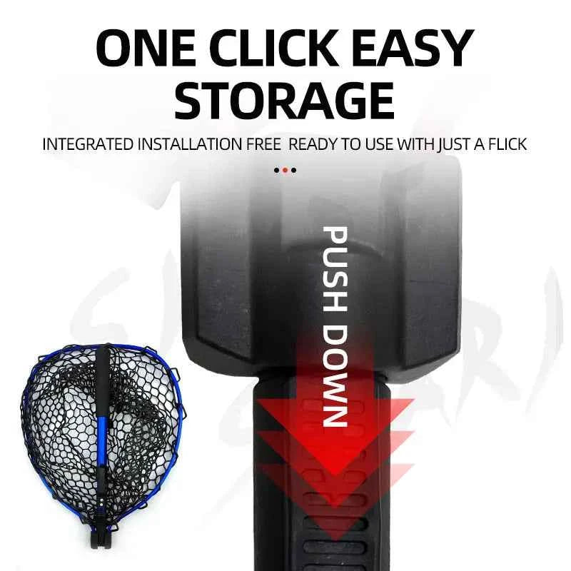 ShareShark Ultra-light portable soft rubber net with aluminum alloy handle, foldable fly fishing landing net fishing tool access