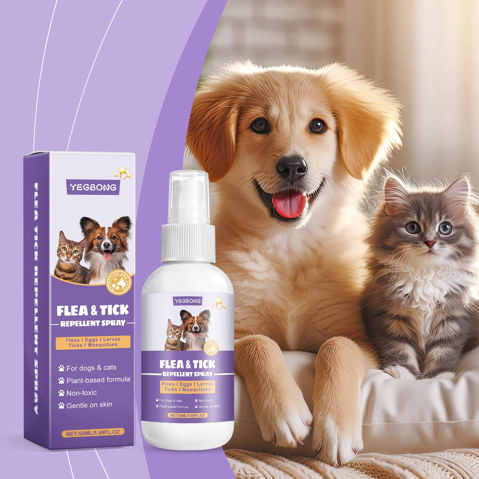 Pet Flea Repellent Spray Effectively Removing Fleas Ticks Relieve Skin Itching Natural Ingredients Non Irritating Pet Pest Spray