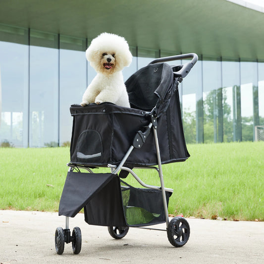 JHK 3 Wheels Foldable Pet Stroller for Small Dogs and Cats Stroller with Mesh Windows Storage Basket Cup Holder for Outdoor Use - Play Paws Toys