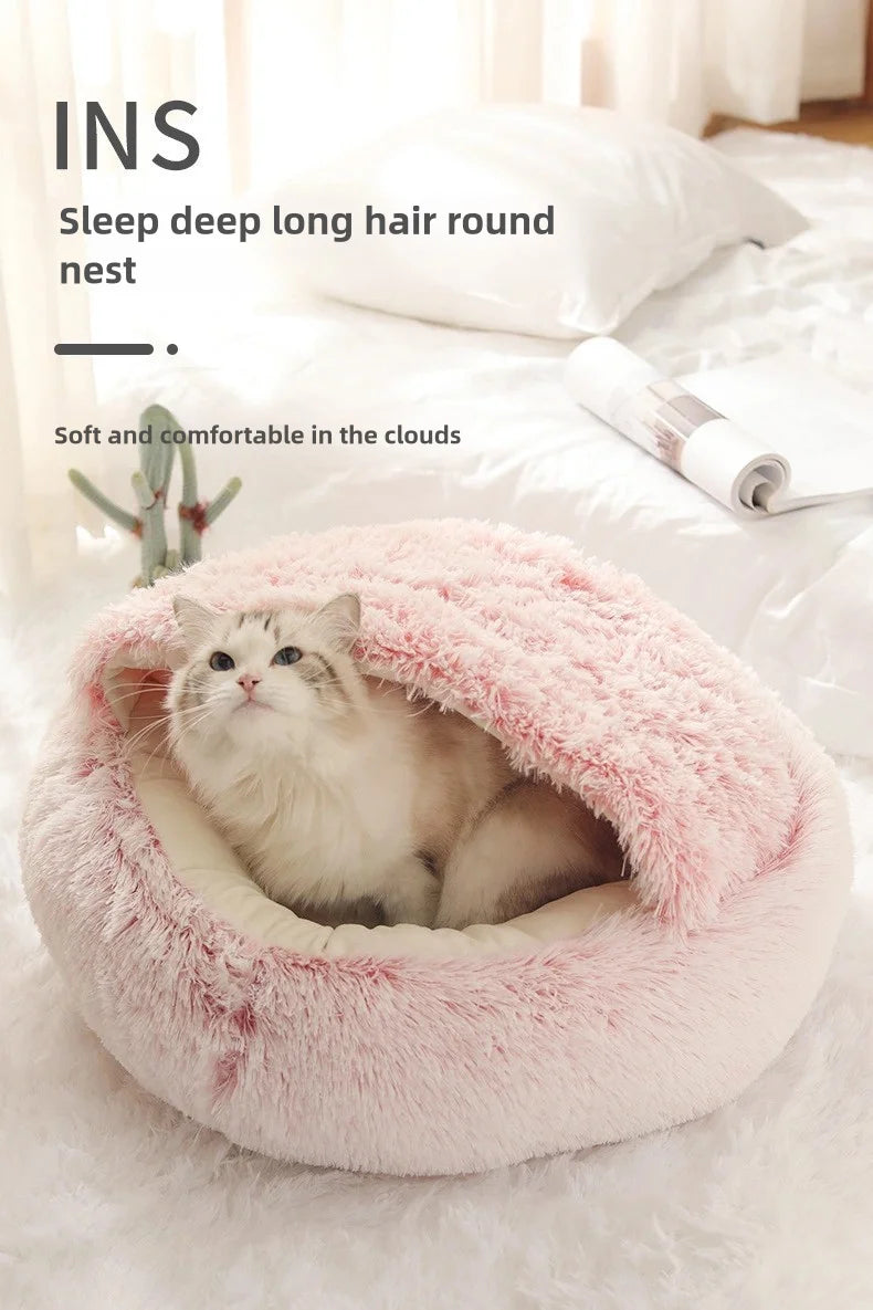 Autumn and Winter soft plush pet bed and pet bed Winter warm and cold plush comforter nest Shell cat nest semi-enclosed cat nest - Play Paws Toys