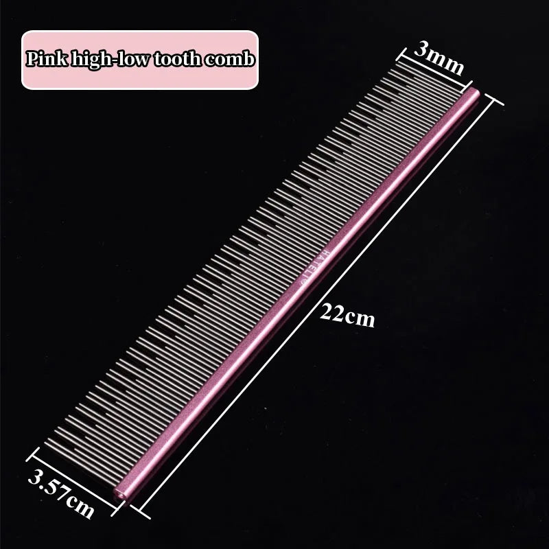 Pet Pink Comb Cat Dog Professional Stainless Steel Grooming Comb Dense Sparse Teeth Dog Cat Cleaning Brush Hair Reemoval Comb