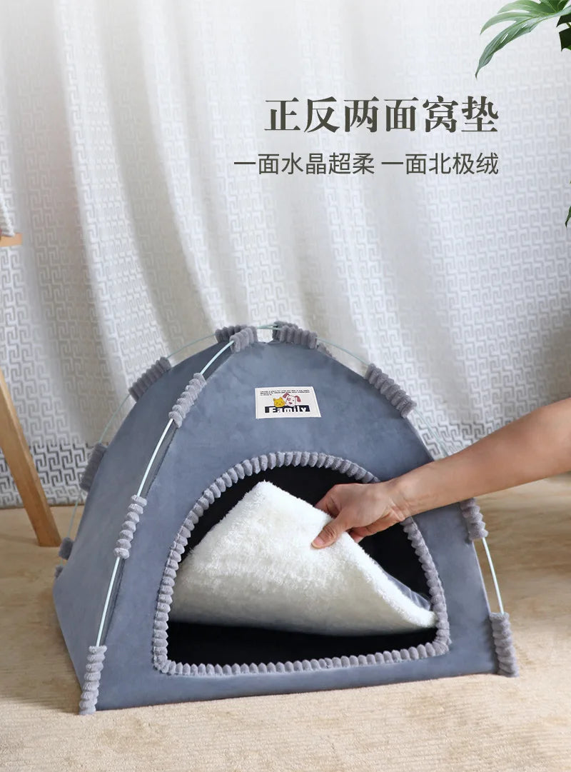 Pet Tent Bed Removable Cat Sofa Basket Canvas Semi-enclosed Cat House Dog Cave Hut Cat Sleeping Bed for Room Decor Pet Supplies - Play Paws Toys