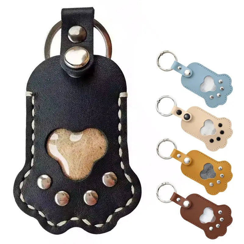 Memorial Leather Pet Hair Storage Bag Cat Paw Keychain Kitten Souvenir Fur Container Pendant Portable Handmade Key Accessories