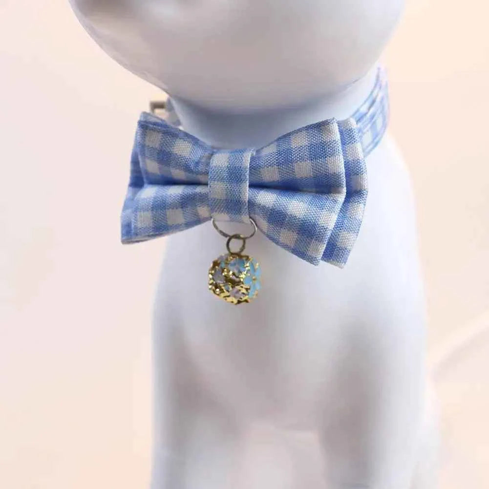 Lattice Bow Pet Cat Collar With Bell Adjustable Pet Collar Bownot Safety Necklace for Puppy Kitten Cat Cute Pattern Pet Supplies