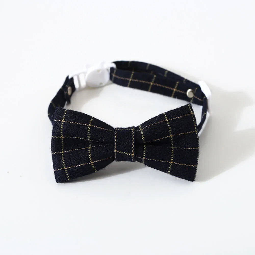 Pet Accessories for Dogs Cats Bowtie British Style Puppy Plaid Tie Breakaway Bowknot Collar for Small Dog Cat Gentleman Costume - Play Paws Toys