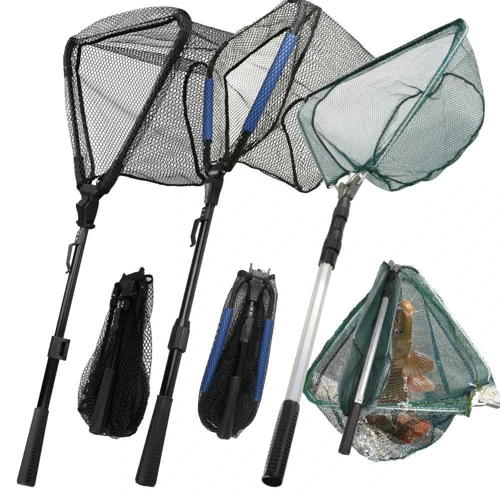 Triangle Fishing Landing Net with Telescoping Pole Handle Easy Catching or Releasing Fishing net for Fly Trout Carp Course Sea