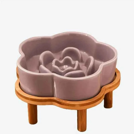 Ceramic Slow Food Bowl Anti-choking Cat Feeding Basin To Prevent Black Chin Small Dog Cat Neck Guard Wooden Frame Slow Food Bowl