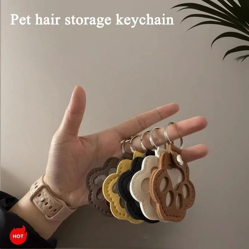 Pet Hair Memorial Keychain PU Leather Keepsake Locket for Cat Dog Fur Pet Hair Storage Pendant Handbag Hanging Accessories