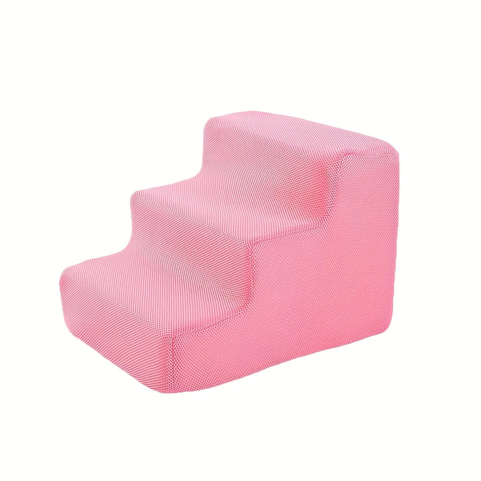 4-Step Pet Stairs for Small & Medium Dogs - Non-Slip Foam Ramp with Removable Cover, Ergonomic Pet Ladder for High Beds