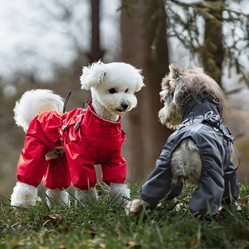 Dog Raincoat With Harness Waterproof Jacket for Small Dogs Adjustable Reflective Dog Rain Overalls Four legged raincoat Pet Rain