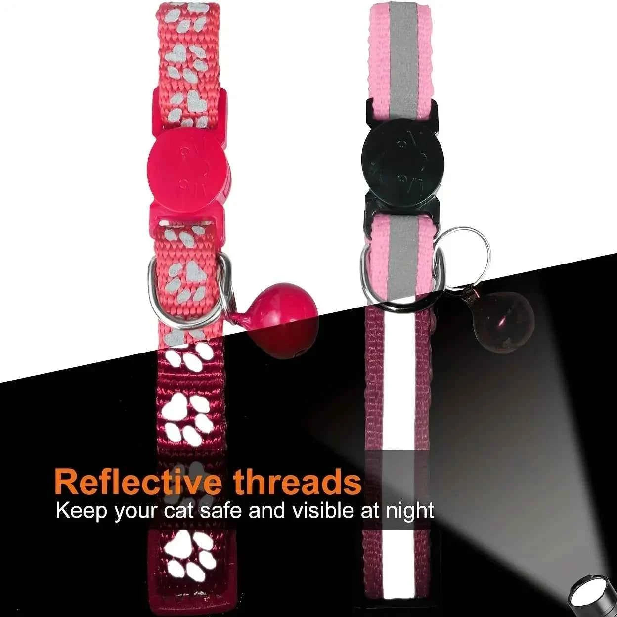 Custom Reflective Cat Collar - Personalized Name Tag & Bell Breakaway Adjustable Anti-Lost Design with Paw Print Collar for Cats