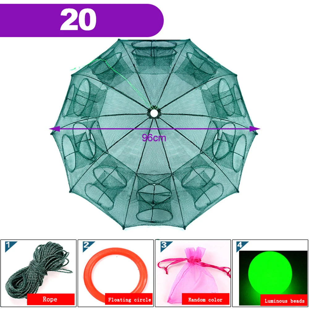 Portable Automatic 4-20 Hole Hand Fishing Net Hexagon Fish Network Casting Nets Crayfish Shrimp Catcher Tank Trap Cage Mesh Tool